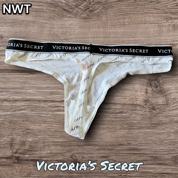 NEW Victoria's Secret White and Black Sweet Dreams Logo Band thong - Picture 3 of 3